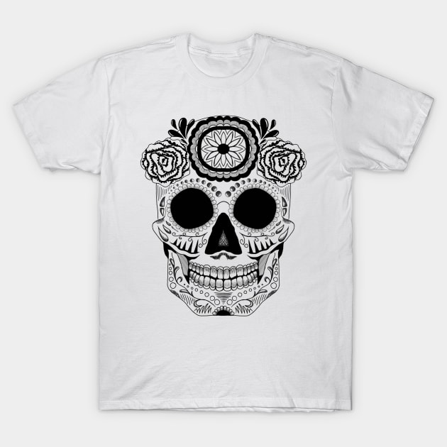 Black and White Sugar Skull T-Shirt by Wild Create